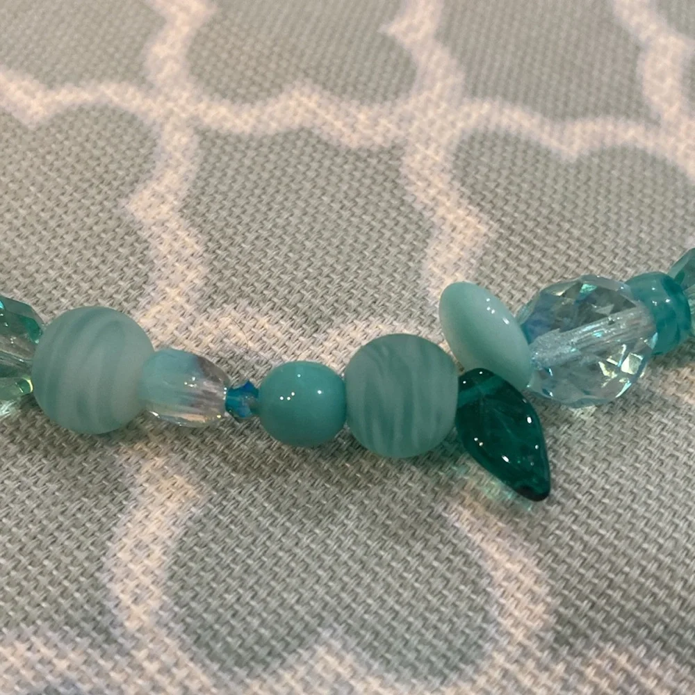 Handmade Teal Beaded Choker Necklace and Earring Set